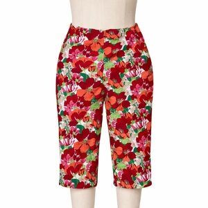 Kathy Ireland PLUS Pink/Red/Orange Floral Side Zip Capris (22)